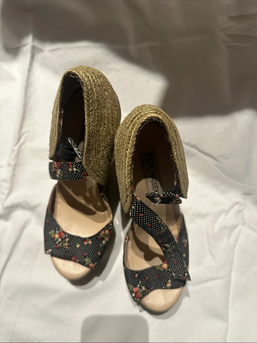 Steve Madden Black Floral Espadrille Wedge Sandals